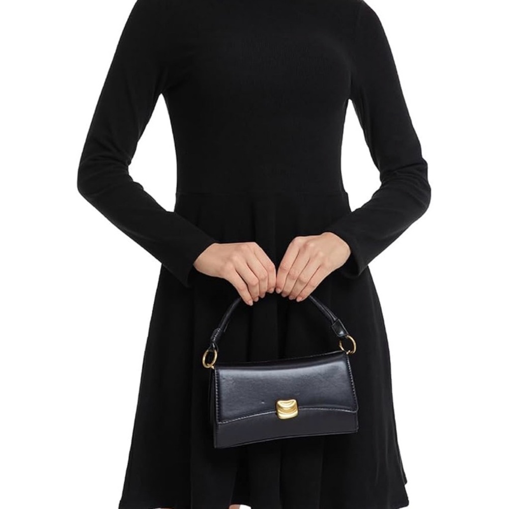 Chic Black Mock Neck A-Line Dress | Long Sleeve | Size M | NWOT